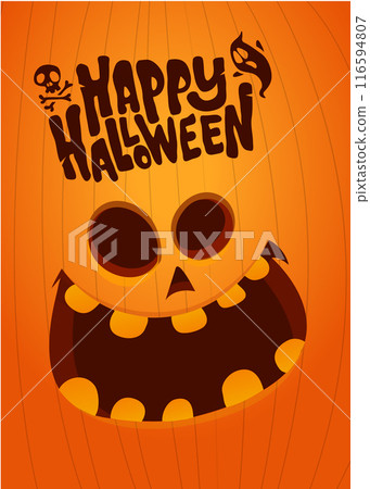 Halloween pumpkin head with scary face expression. Vector cartoon illustration 116594807