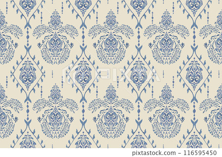 Ikat tribal Indian seamless pattern. Ethnic Aztec fabric carpet mandala ornament native boho chevron textile.Geometric African American oriental traditional vector illustrations. Embroidery style. 116595450