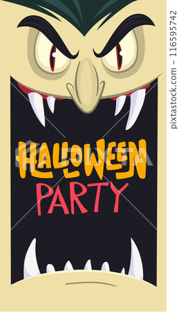Happy Halloween. Count Dracula face avatar. Cute cartoon vampire character with big open mouth, tongue, fangs. 116595742