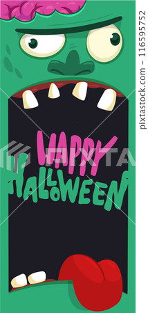 Cartoon funny green zombie character design with scary face expression. Halloween vector illustration isolated on white. Party poster, package design Cartoon funny green zombie character design with scary face expression. Halloween vector illustration isolated on white. Party poster, package design 116595752
