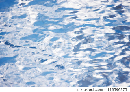 Water surface with wavy reflections of blue sky, 116596275