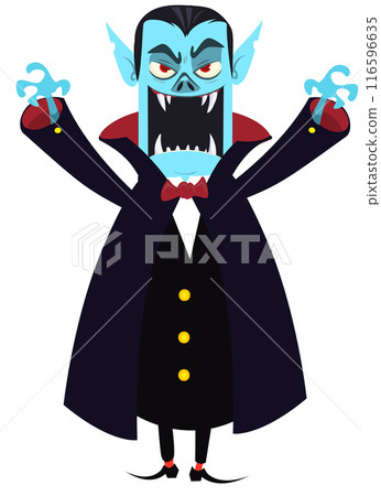 Cute cartoon vampire smiling. Vector illustration isolated. Halloween design 116596635