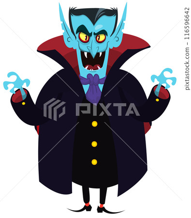 Cute cartoon vampire smiling. Vector illustration isolated. Halloween design Cute cartoon vampire smiling. Vector illustration isolated. Halloween design 116596642