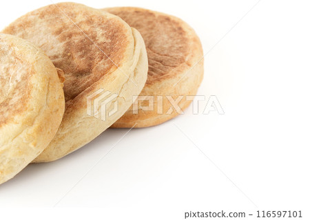 Bolo de caco. Traditional portuguese bread isolated on white Bolo de caco. Traditional portuguese bread isolated on white 116597101