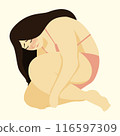 Simple vector illustration of a distressed woman with long hair hugging her knees 116597309