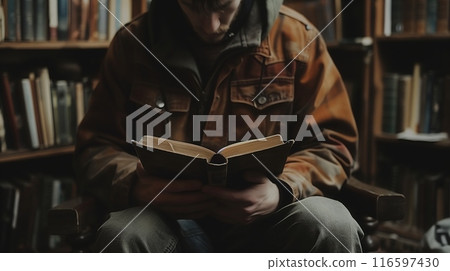 Young woman cozy sweater writing in journal candlelight softly lit cafe 116597430