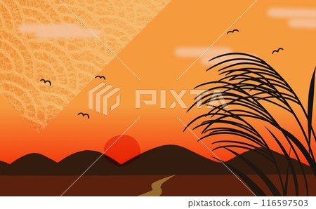 Autumn scenery: sunset sky and silver grass 116597503