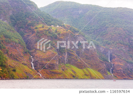 Norway, waterfalls in summer, mountains landscape 116597634