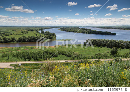 View of the confluence of the Toima river into the Kama river, Elabuga, Tatarstan, Russian Federation 116597848