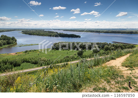 View of the confluence of the Toima river into the Kama river, Elabuga, Tatarstan, Russian Federation View of the confluence of the Toima river into the Kama river, Elabuga, Tatarstan, Russian Federation 116597850