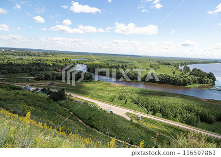 View of the confluence of the Toima river into the Kama river, Elabuga, Tatarstan, Russian Federation View of the confluence of the Toima river into the Kama river, Elabuga, Tatarstan, Russian Federation 116597861