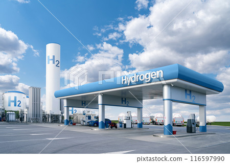 Fuel cell car at the hydrogen filling station. Concept 116597990