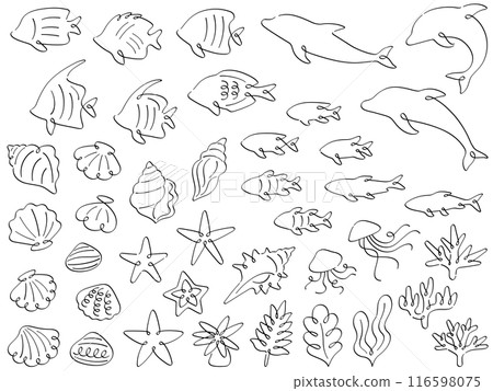 書法風格的海洋生物線條畫插圖集 116598075