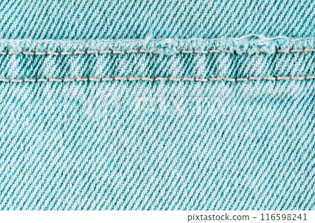 Turquoise denim jeans pants cloth with seam, close up, macro. Turquoise denim jeans pants cloth with seam, close up, macro. 116598241