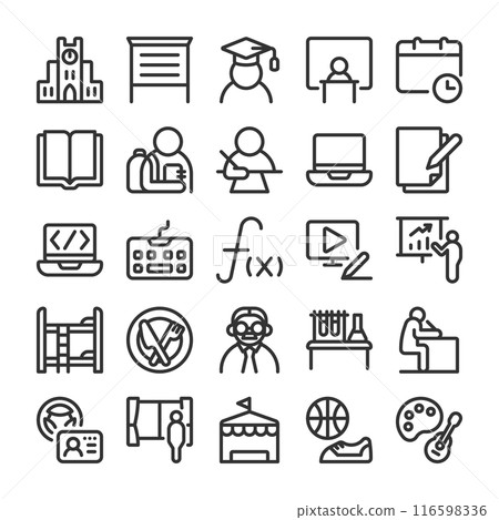 University student dormitory life icon set 116598336