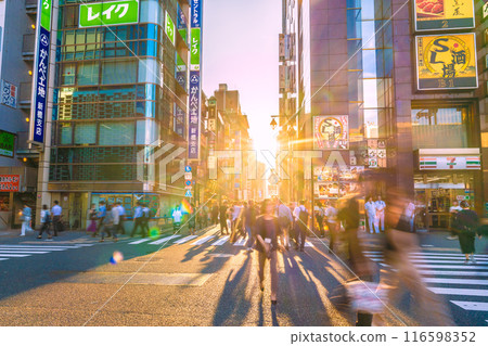 Tokyo cityscape in Japan, overlooking Shinbashi Station (Hibiya Exit) and the bar district in front of Shinbashi SL Square... a ray of hope = July 3rd 116598352