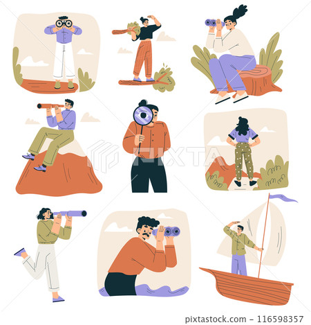 Look to Future with People Character View Horizon Vector Set 116598357