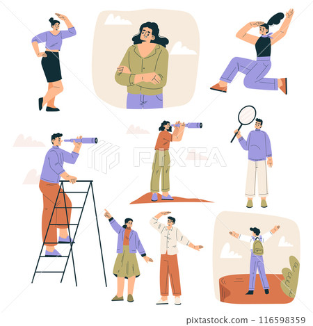 Look to Future with People Character View Horizon Vector Set Look to Future with People Character View Horizon Vector Set 116598359