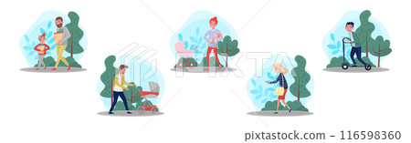 People Character Walking in the Park Vector Set 116598360