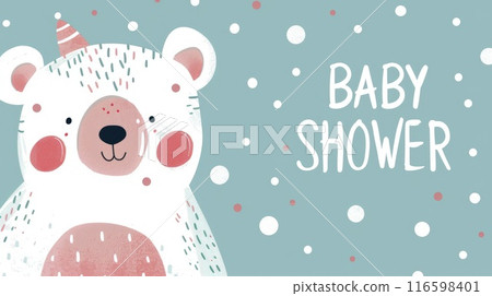 baby shower greeting card with cute bear illustration 116598401