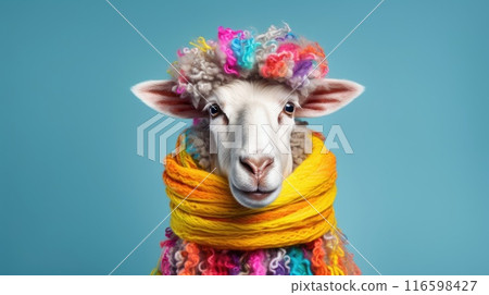 sheep with colorful wool and scarf illustration sheep with colorful wool and scarf illustration 116598427