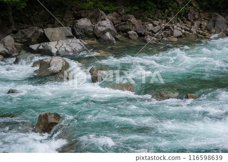 "Image of a rapids, a mountain stream in summer" Upper reaches of the Maze River, Gifu Prefecture "Image of a rapids, a mountain stream in summer" Upper reaches of the Maze River, Gifu Prefecture 116598639