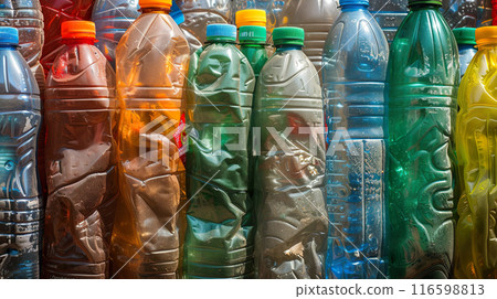 A large amount of discarded plastic bottles 116598813