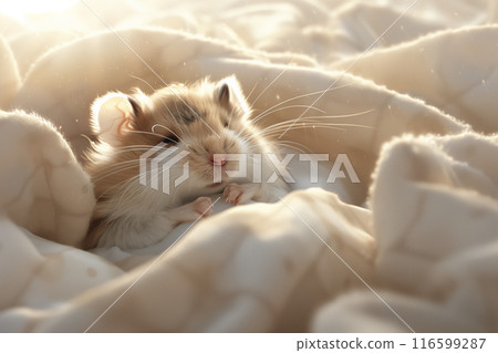 Hamster sleeping wrapped in a futon 116599287