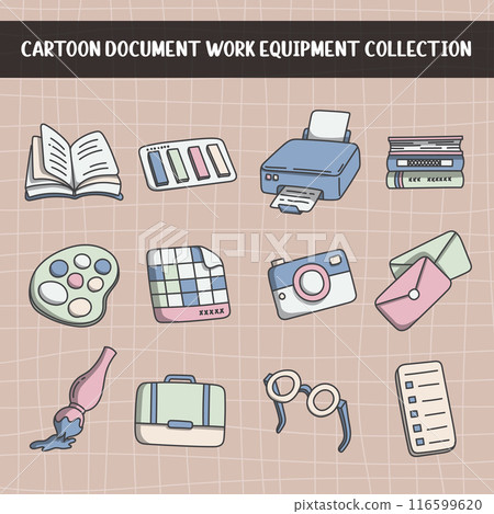 Cartoon document work equipment collection 116599620