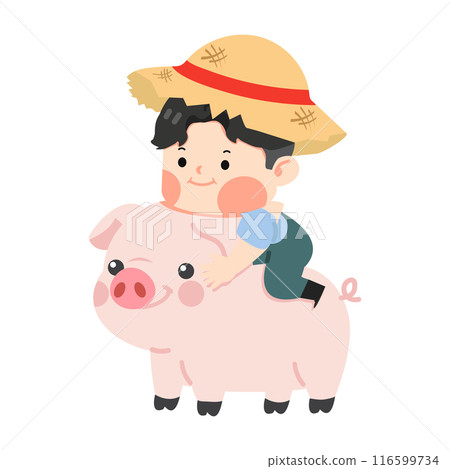 Little Farmer riding a pig Little Farmer riding a pig 116599734