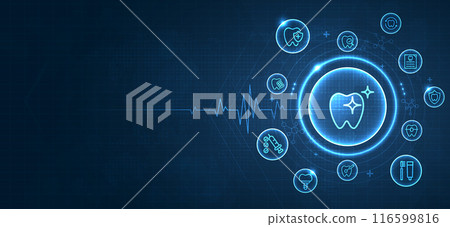 Dentistry icon set in line style. dental oral hygiene isolated on blue background. can be used in dentist clinic. medical health and dentistry concept. teeth dental character. vector design. Dentistry icon set in line style. dental oral hygiene isolated on blue background. can be used in dentist clinic. medical health and dentistry concept. teeth dental character. vector design. 116599816