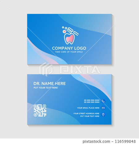Dental business card template use in presentation for company or clinic. dental health concept. medical health and dentistry concept. vector design. 116599848