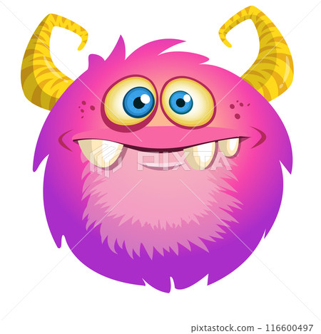 Funny cartoon monster character. Illustration of cute and happy alien creature 116600497