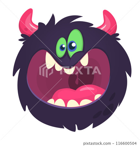Funny cartoon monster character. Illustration of cute and happy alien creature 116600504