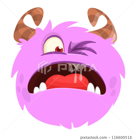 Funny cartoon monster character. Illustration of cute and happy alien creature 116600518
