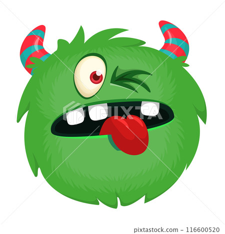 Funny cartoon monster character. Illustration of cute and happy alien creature 116600520