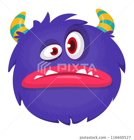 Funny cartoon monster character. Illustration of cute and happy alien creature 116600527