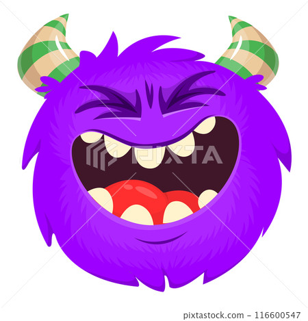 Funny cartoon monster character. Illustration of cute and happy alien creature 116600547