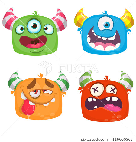 Cute cartoon Monsters. Set of cartoon monsters: ghost, goblin, bigfoot yeti, troll, dragon and alien . Halloween design 116600563