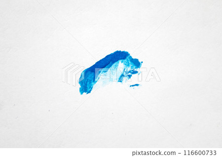 Blue blot on white paper. Blue paint brush stroke on white paper sketch. 116600733
