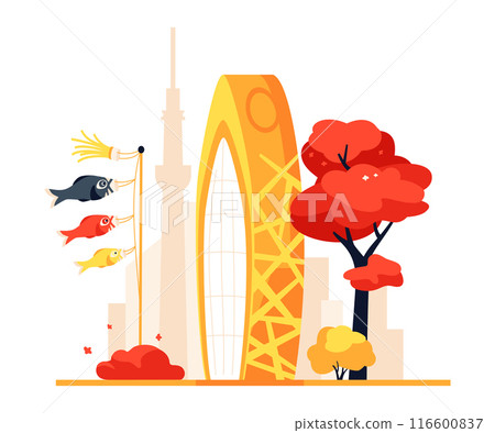 Japanese modern architecture - modern colored vector illustration 116600837