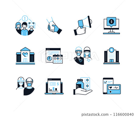 Volunteer and medical assistance - line design style icons set 116600840