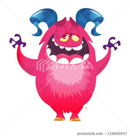 Funny cartoon monster character. Illustration of cute and happy creature or alien. Halloween vector design isolated Funny cartoon monster character. Illustration of cute and happy creature or alien. Halloween vector design isolated 116600937