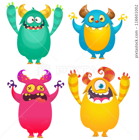 Cute cartoon Monsters. Set of cartoon monsters: ghost, goblin, bigfoot yeti, troll, dragon and alien . Halloween design Cute cartoon Monsters. Set of cartoon monsters: ghost, goblin, bigfoot yeti, troll, dragon and alien . Halloween design 116601002