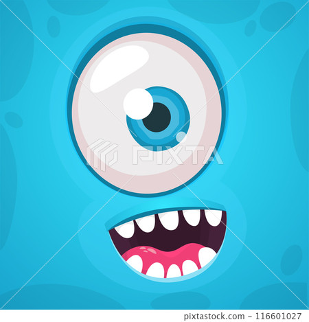 Cartoon monster face with one eye. Vector Halloween monster illustration. Great for package design or party decoration Cartoon monster face with one eye. Vector Halloween monster illustration. Great for package design or party decoration 116601027