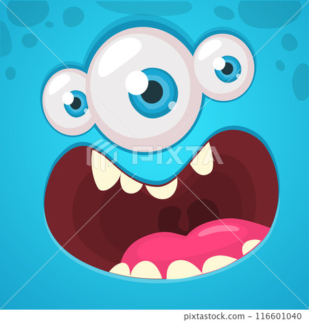 Cartoon monster face with one eye. Vector Halloween monster illustration. Great for package design or party decoration Cartoon monster face with one eye. Vector Halloween monster illustration. Great for package design or party decoration 116601040