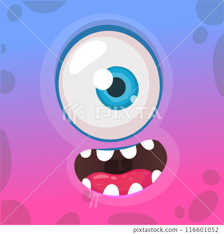 Cartoon monster face with one eye. Vector Halloween monster illustration. Great for package design or party decoration 116601052