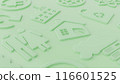 Green technology concept, symbols related to technology and nature arranged in a random, minimal style. 116601525