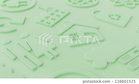 Green technology concept, symbols related to technology and nature arranged in a random, minimal style. Green technology concept, symbols related to technology and nature arranged in a random, minimal style. 116601525