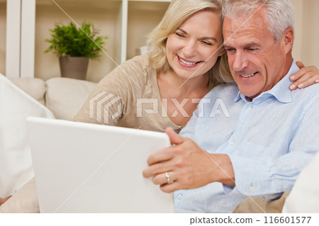 Happy Senior Man and Woman Couple Using Laptop Computer at Home Happy Senior Man and Woman Couple Using Laptop Computer at Home 116601577